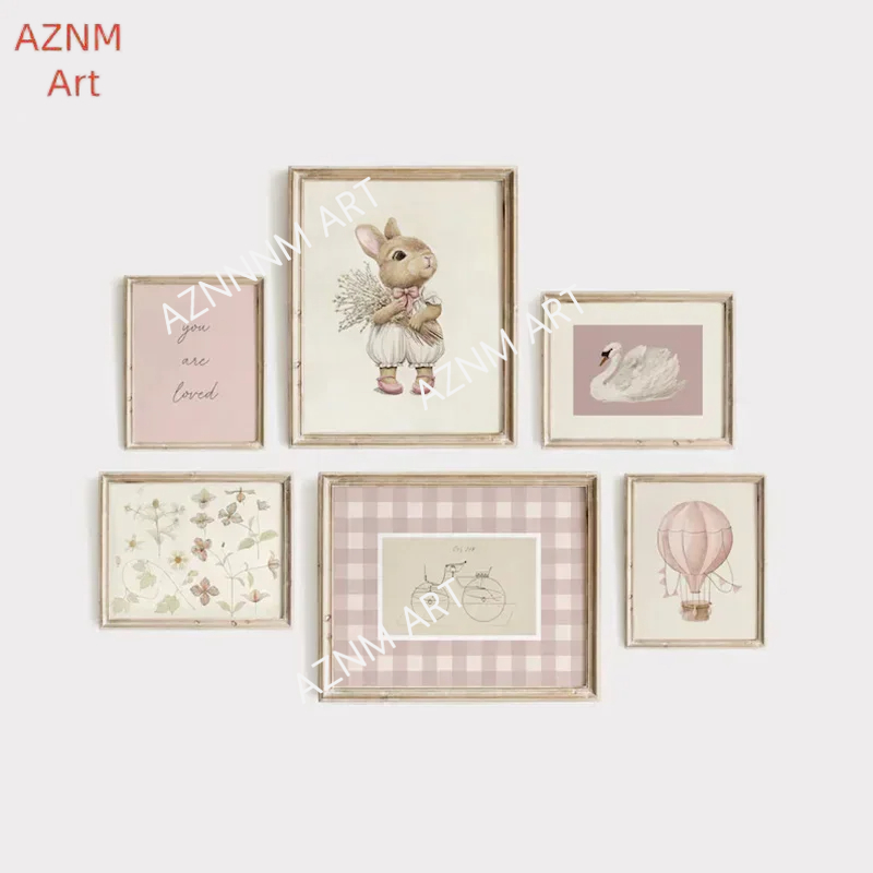 Baby Nursery Wall Lights - Розовая детская галерея, художественный настенный постер,