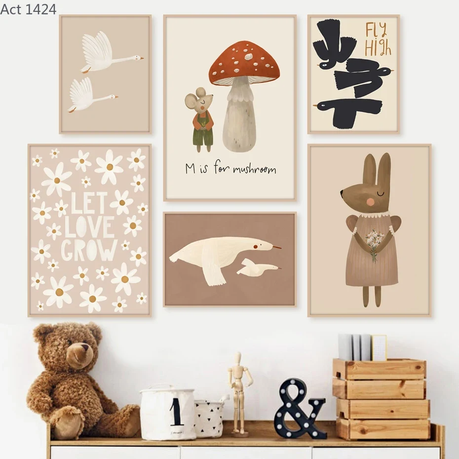 Baby Nursery Frames - Бохо-постеры с мультяшными кроликами, мышками и